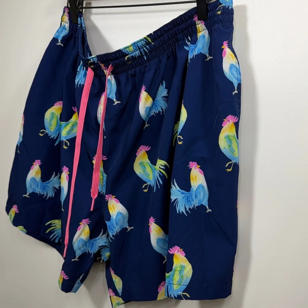 Chubbies Men’s Blue Rooster Print Swim Trunks 5.5” size XXX large.